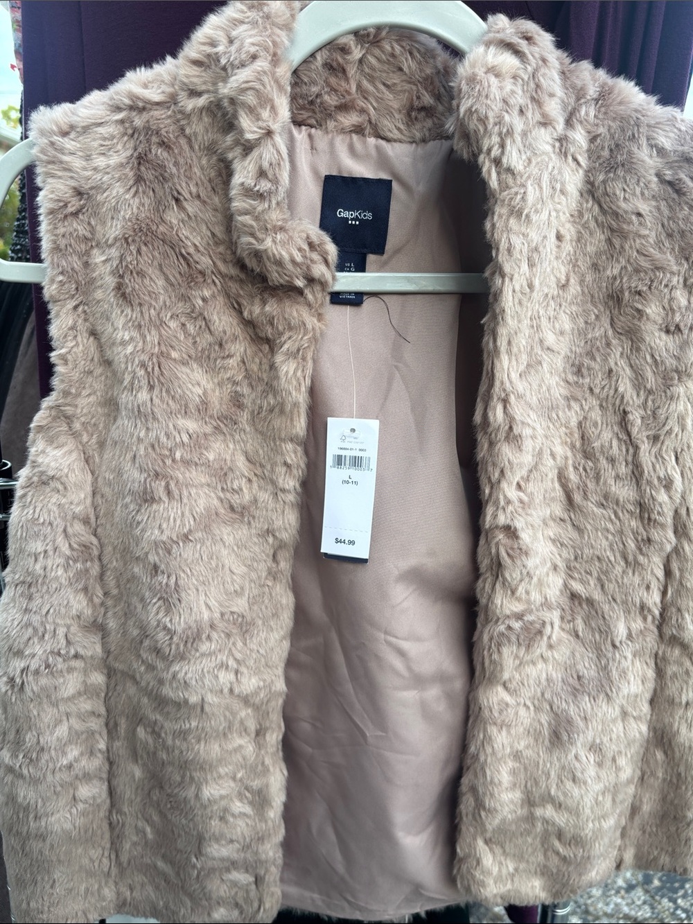GAP Plush Faux Fur Vest in Light Taupe